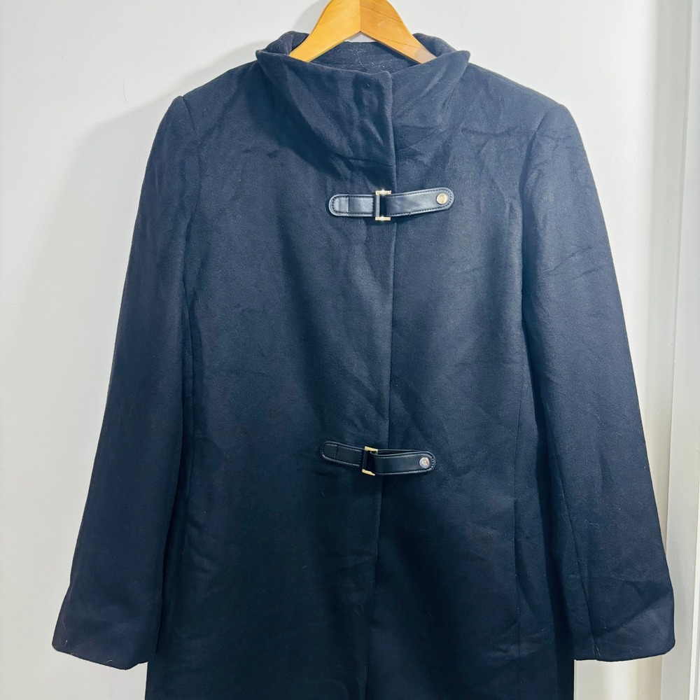 Lauren Ralph Lauren Wool Blend Mockneck Woman's Black Double Buckle Pea Coat 14 - Picture 4 of 11